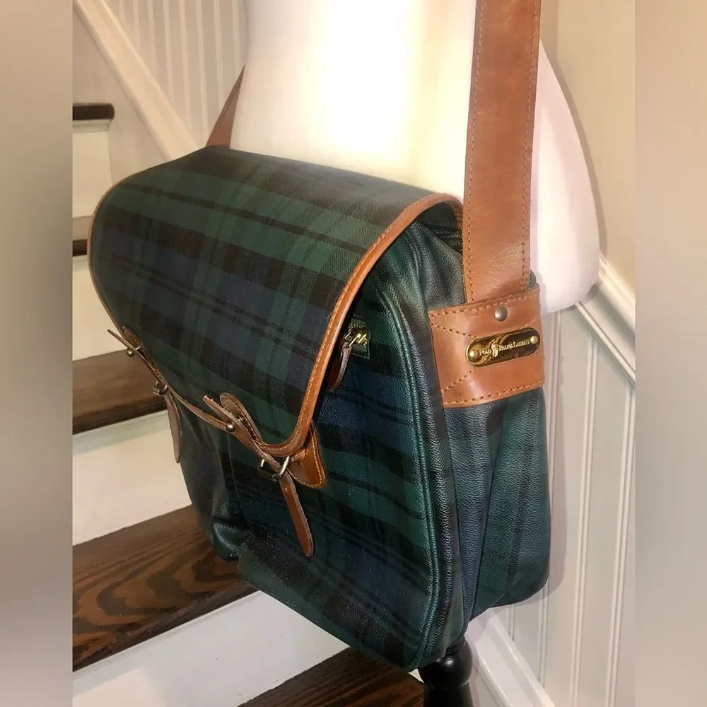 RALPH LAUREN Black Watch Tartan Plaid Messenger Shoulder Carry-On Laptop Bag